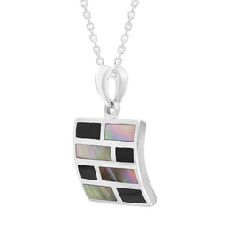 Sterling Silver Whitby Jet Dark Mother of Pearl Square Necklace D