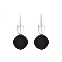 Sterling Silver Whitby Jet Bead Hook Earrings, E2319.
