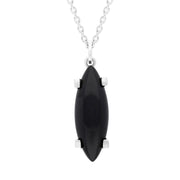 Sterling Silver Whitby Jet Long Marquise Claw Set Necklace D P1727.