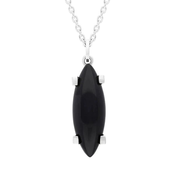 Sterling Silver Whitby Jet Long Marquise Claw Set Necklace D P1727.