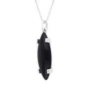 Sterling Silver Whitby Jet Long Marquise Claw Set Necklace D