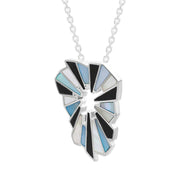 Sterling Silver Whitby Jet Mother of Pearl Abstract Explosion Necklace D