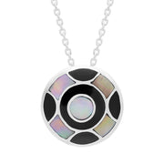 Sterling Silver Whitby Jet Mother of Pearl Circle Necklace D P917.