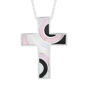 Sterling Silver Whitby Jet Mother of Pearl Cross Necklace P668.