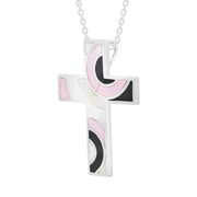 Sterling Silver Whitby Jet Mother of Pearl Cross Necklace D