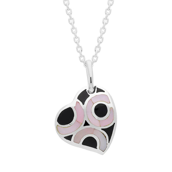 Sterling Silver Whitby Jet Pink Mother of Pearl Heart Necklace D P911.