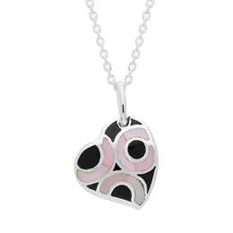 Sterling Silver Whitby Jet Pink Mother of Pearl Heart Necklace D P911.