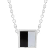 Sterling Silver Whitby Jet Mother of Pearl Small Square Necklace D P1376B. 