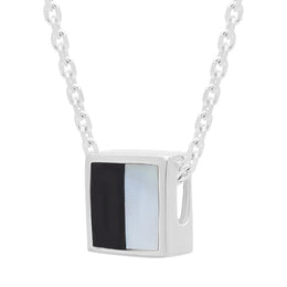 Sterling Silver Whitby Jet Mother of Pearl Small Square Necklace D