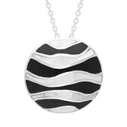Sterling Silver Whitby Jet Mother of Pearl Wavy Round Necklace D P935.