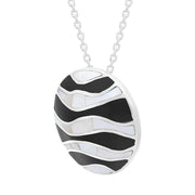 Sterling Silver Whitby Jet Mother of Pearl Wavy Round Necklace D