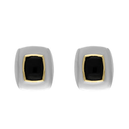 Sterling Silver Whitby Jet Oblong Stud Earrings D 0155