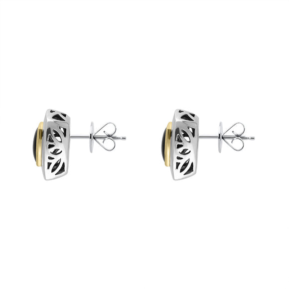 Sterling Silver Whitby Jet Oblong Stud Earrings D