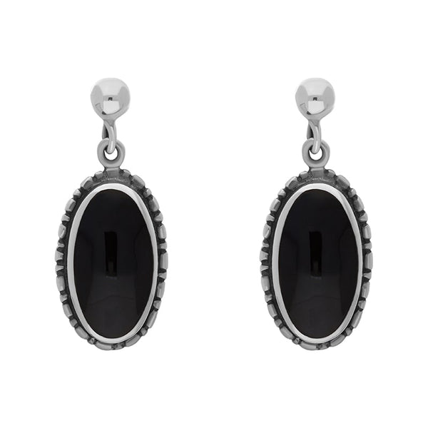 Sterling Silver Whitby Jet Oval Drop Earrings E012