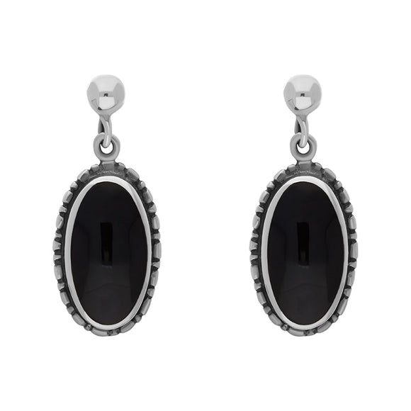 Sterling Silver Whitby Jet Oval Drop Earrings E012