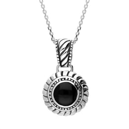Sterling Silver Whitby Jet Round Beaded Edge Necklace D 0039