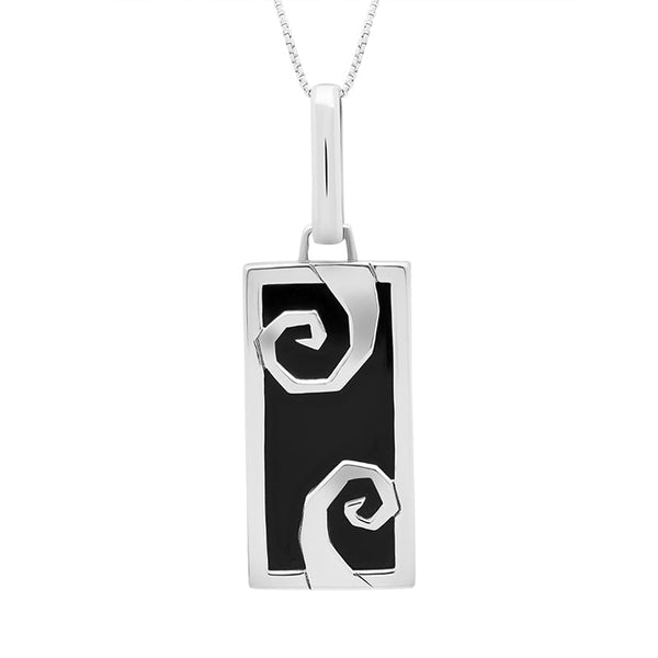Sterling Silver Whitby Jet Swirl Pattern Oblong Necklace D P737.