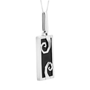 Sterling Silver Whitby Jet Swirl Pattern Oblong Necklace D
