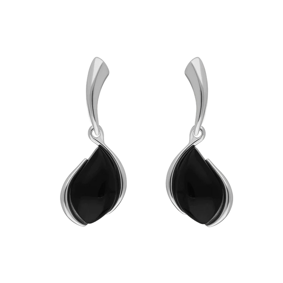 Sterling Silver Whitby Jet Abstract Pear Drop Earrings E2045
