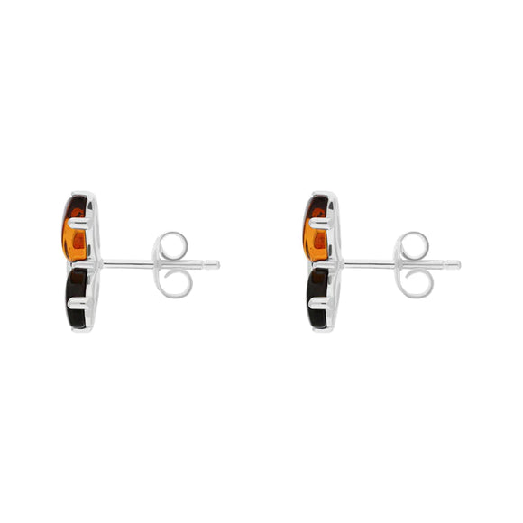 Sterling Silver Whitby Jet Amber Butterfly Stud Earrings, E2585_2.
