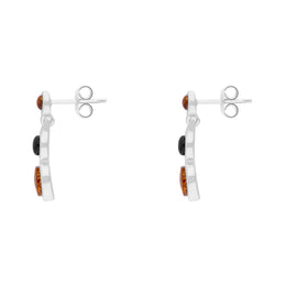 Sterling Silver Whitby Jet Amber Graduated Drop Earrings