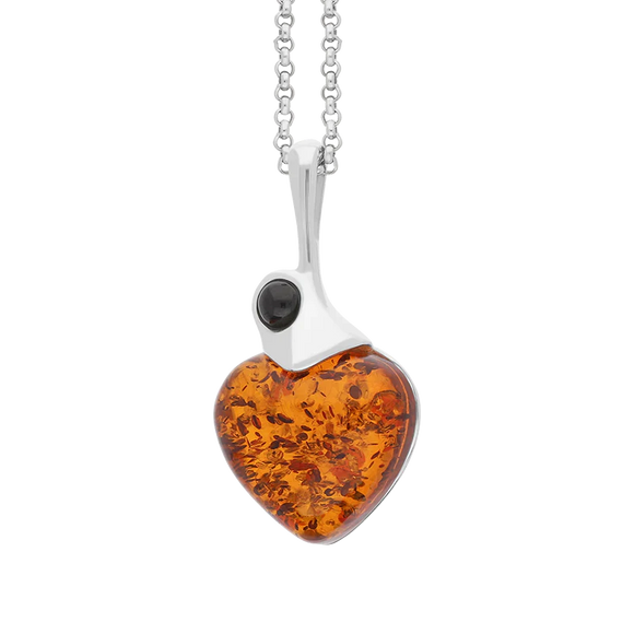 Sterling Silver Whitby Jet Amber Heart Necklace, P3557_2.