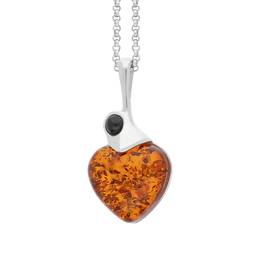 Sterling Silver Whitby Jet Amber Heart Necklace, P3557_2.