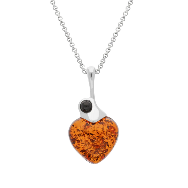 Sterling Silver Whitby Jet Amber Heart Necklace, P3557.