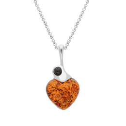 Sterling Silver Whitby Jet Amber Heart Necklace, P3557.