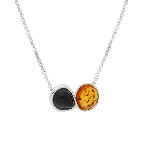 Sterling Silver Whitby Jet Amber Pear Shaped Necklace N1126_2