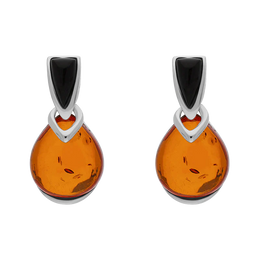 Sterling Silver Whitby Jet Amber Triangle Top Round Drop Earrings E1651