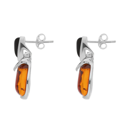 Sterling Silver Whitby Jet Amber Triangle Top Round Drop Earrings E1651_2