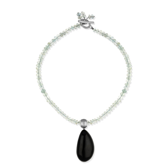 Sterling Silver Whitby Jet Aquamarine T-Bar Necklace D