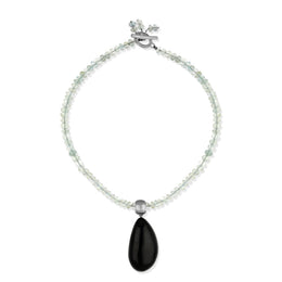 Sterling Silver Whitby Jet Aquamarine T-Bar Necklace D