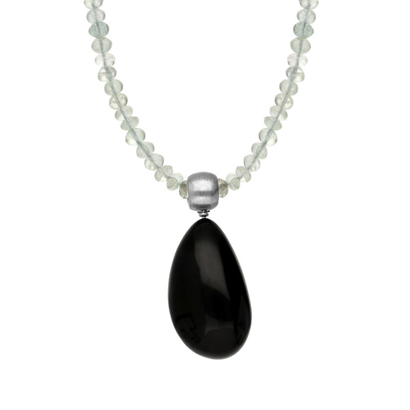Sterling Silver Whitby Jet Aquamarine T-Bar Necklace D, NUNQ0000079.