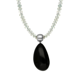 Sterling Silver Whitby Jet Aquamarine T-Bar Necklace D, NUNQ0000079.