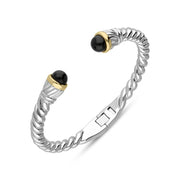 Sterling Silver Whitby Jet Bead Hinged Torc Twist Bangle, B738