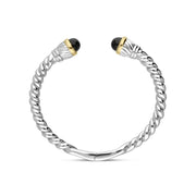 Sterling Silver Whitby Jet Bead Hinged Torc Twist Bangle