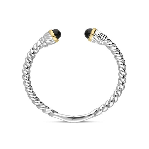 Sterling Silver Whitby Jet Bead Hinged Torc Twist Bangle