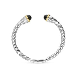 Sterling Silver Whitby Jet Bead Hinged Torc Twist Bangle