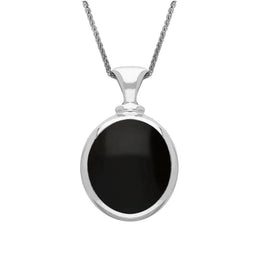Sterling Silver Whitby Jet Blue John Small Double Sided Oval Fob Necklace, P219_2.
