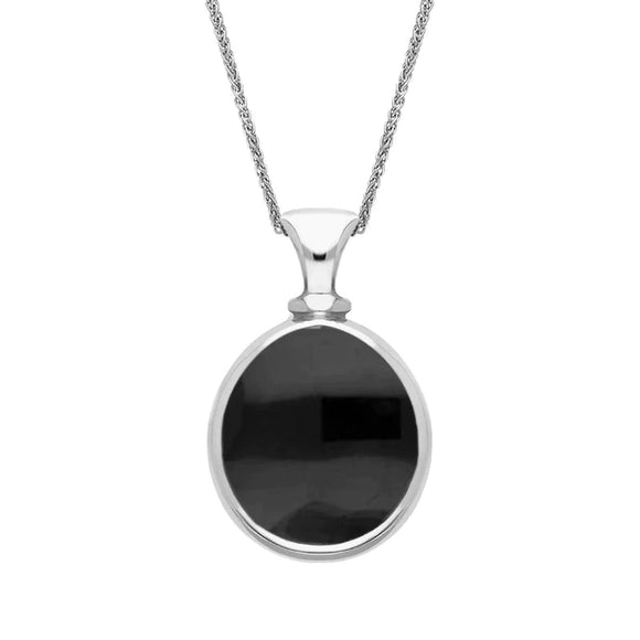 Sterling Silver Whitby Jet Blue John Small Double Sided Pear Fob Necklace, P220_2.