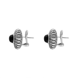 Sterling Silver Whitby Jet Chunky Pattern Edge Omega Clip Earrings D