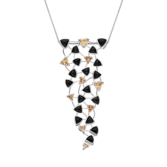 Sterling Silver Whitby Jet Cubic Zirconia Large Triangle Drop Necklace