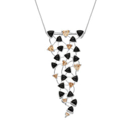 Sterling Silver Whitby Jet Cubic Zirconia Large Triangle Drop Necklace