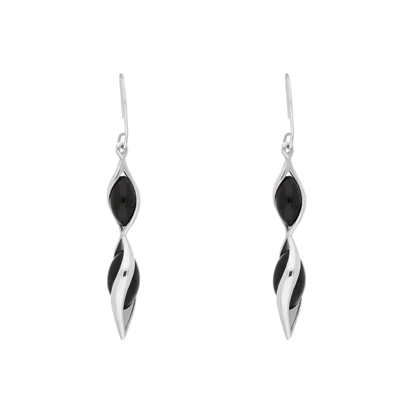 Sterling Silver Whitby Jet Double Graduated Twist Drop Earrings E1791