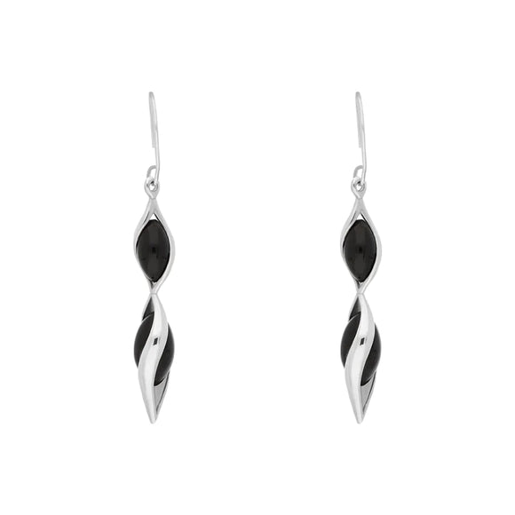 Sterling Silver Whitby Jet Double Graduated Twist Drop Earrings E1791