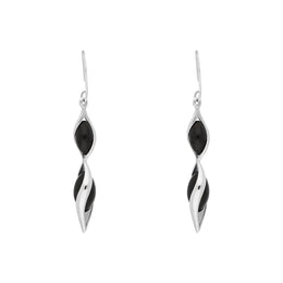 Sterling Silver Whitby Jet Double Graduated Twist Drop Earrings E1791