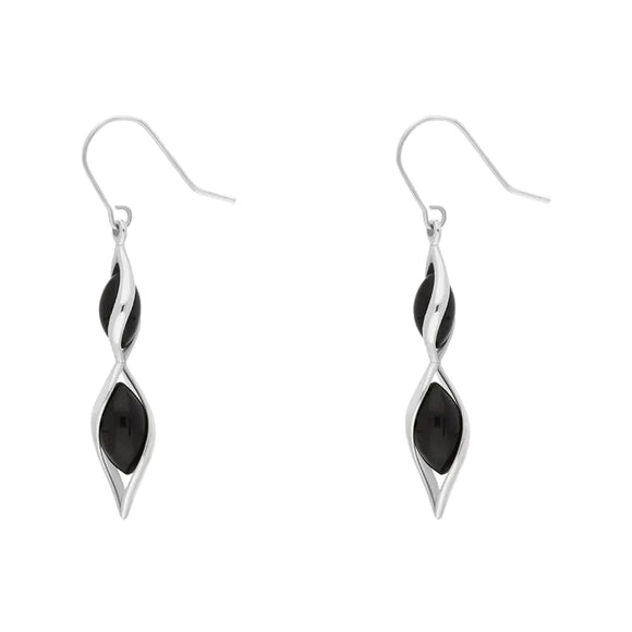 Sterling Silver Whitby Jet Double Graduated Twist Drop Earrings E1791