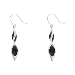 Sterling Silver Whitby Jet Double Graduated Twist Drop Earrings E1791